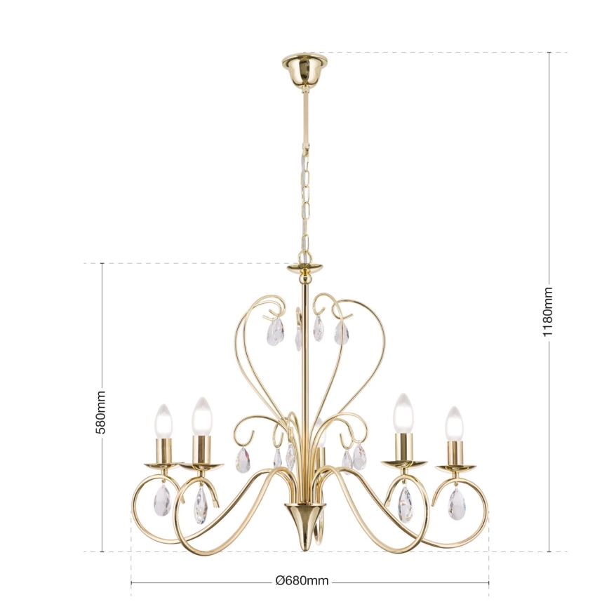 Candeeiro suspenso de cristal ALESSIA 5xE14/40W/230V dourado