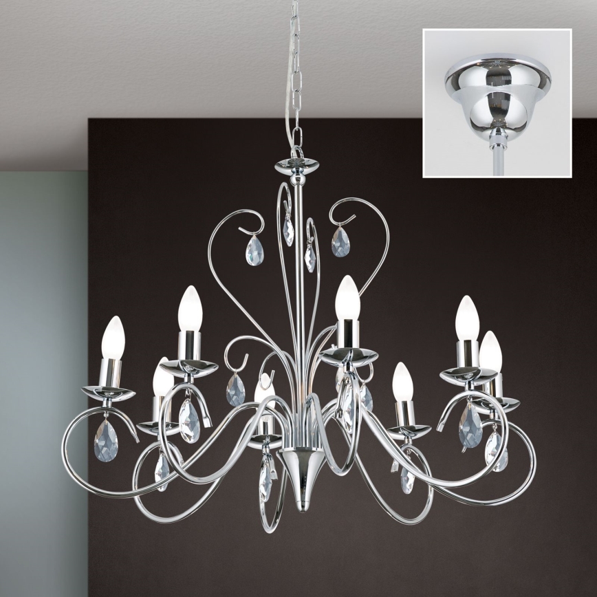 Candeeiro suspenso de cristal ALESSIA 8xE14/40W/230V cromado brilhante