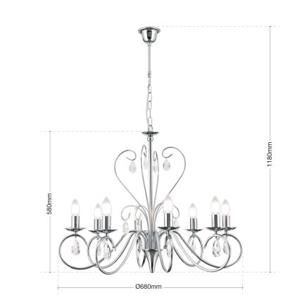 Candeeiro suspenso de cristal ALESSIA 8xE14/40W/230V cromado brilhante