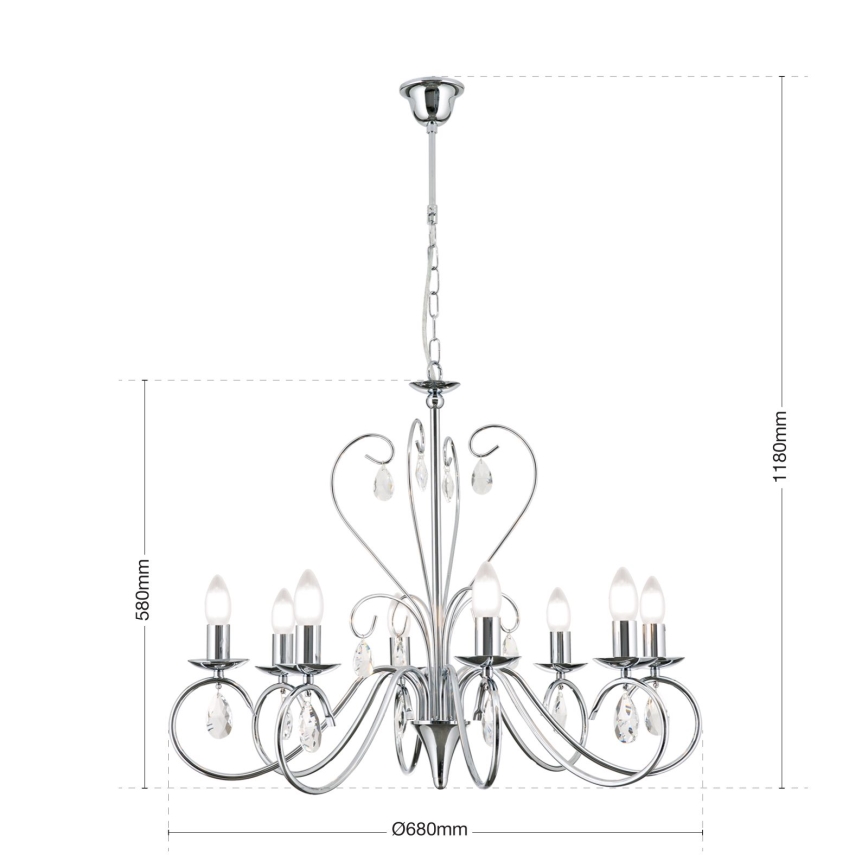 Candeeiro suspenso de cristal ALESSIA 8xE14/40W/230V cromado brilhante