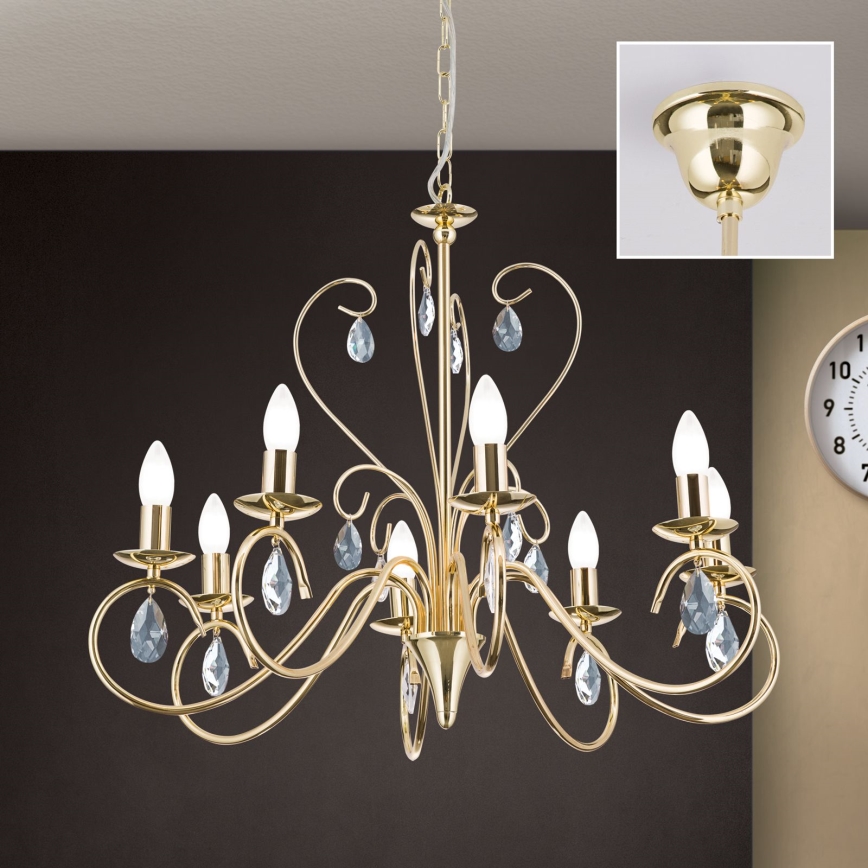 Candeeiro suspenso de cristal ALESSIA 8xE14/40W/230V dourado
