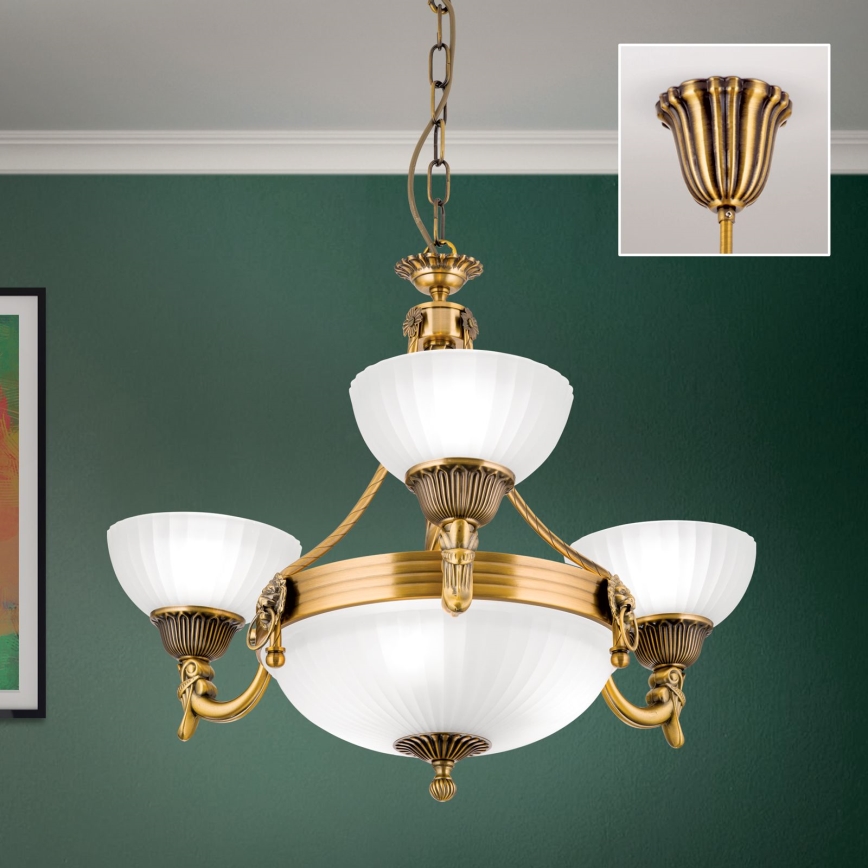 Candeeiro suspenso ROCCA 6xE27/60W/230V diâmetro 64 cm bronze/branco