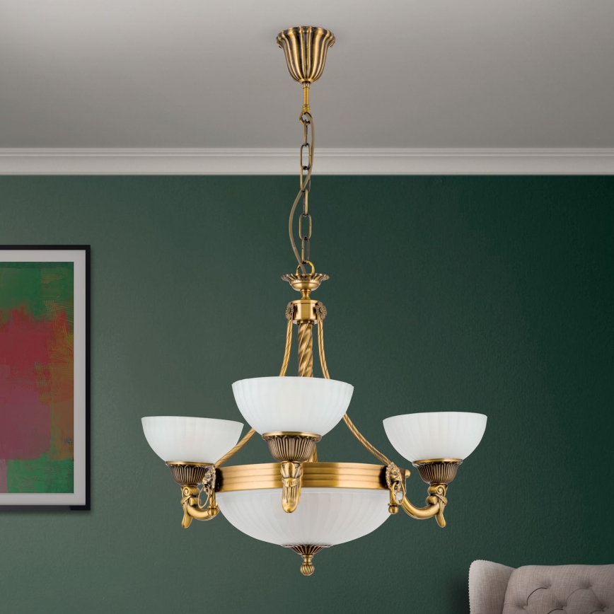 Candeeiro suspenso ROCCA 6xE27/60W/230V diâmetro 64 cm bronze/branco