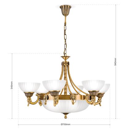 Candeeiro suspenso ROCCA 9xE27/60W/230V diâmetro 75 cm bronze/branco