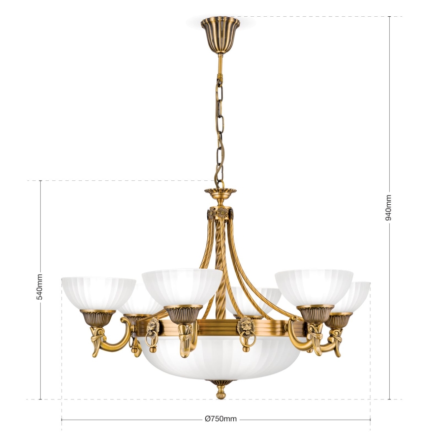 Candeeiro suspenso ROCCA 9xE27/60W/230V diâmetro 75 cm bronze/branco