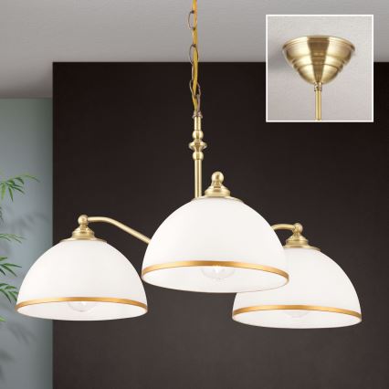 Candeeiro suspenso OLD LAMP 3xE27/40W/230V diâmetro 65 cm branco/latão