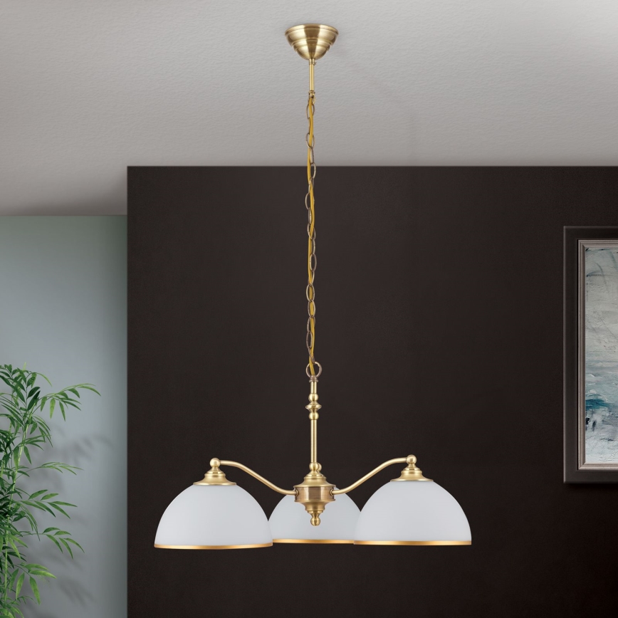 Candeeiro suspenso OLD LAMP 3xE27/40W/230V diâmetro 65 cm branco/latão