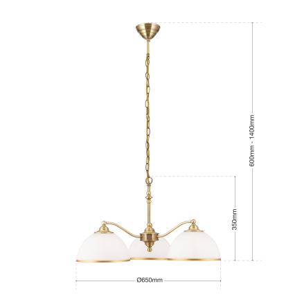 Candeeiro suspenso OLD LAMP 3xE27/40W/230V diâmetro 65 cm branco/latão