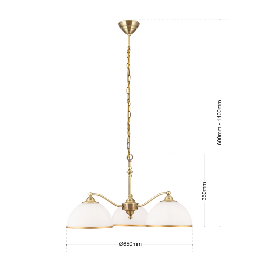 Candeeiro suspenso OLD LAMP 3xE27/40W/230V diâmetro 65 cm branco/latão