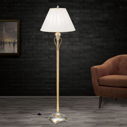 Candeeiro de chão TIZIA 1xE27/60W/230V branco/dourado/pátina