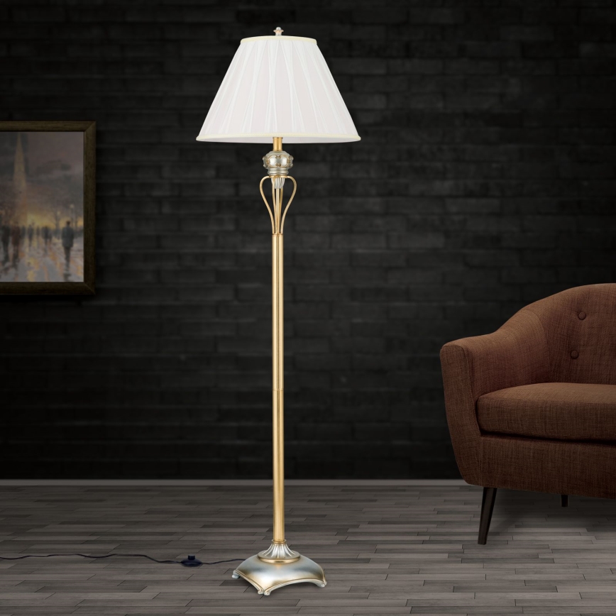 Candeeiro de chão TIZIA 1xE27/60W/230V branco/dourado/pátina
