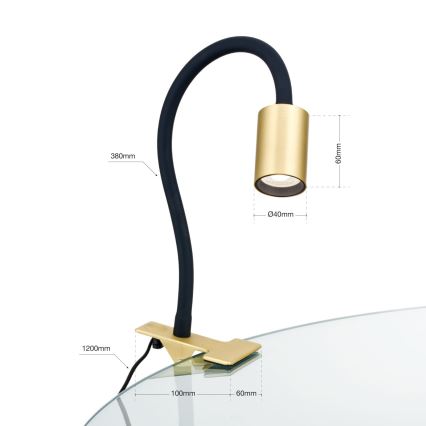 Candeeiro de mesa LED flexível com clipe KURT LED/5W/230V dourado