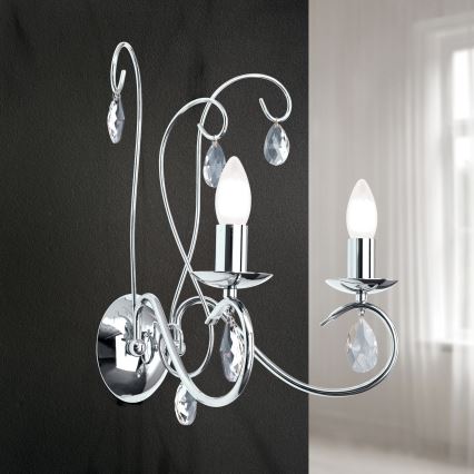 Iluminação de parede em cristal ALESSIA 2xE14/40W/230V cromado brilhante