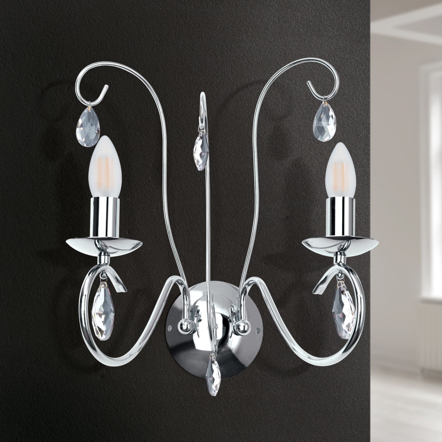 Iluminação de parede em cristal ALESSIA 2xE14/40W/230V cromado brilhante