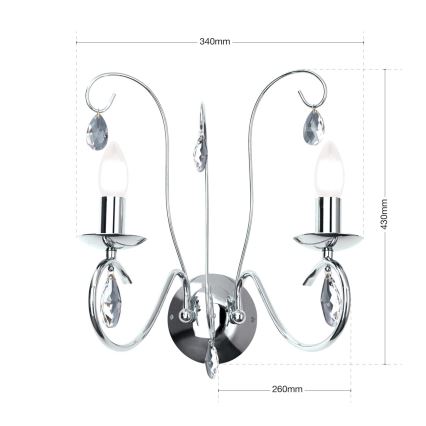 Iluminação de parede em cristal ALESSIA 2xE14/40W/230V cromado brilhante