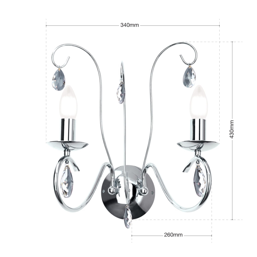 Iluminação de parede em cristal ALESSIA 2xE14/40W/230V cromado brilhante
