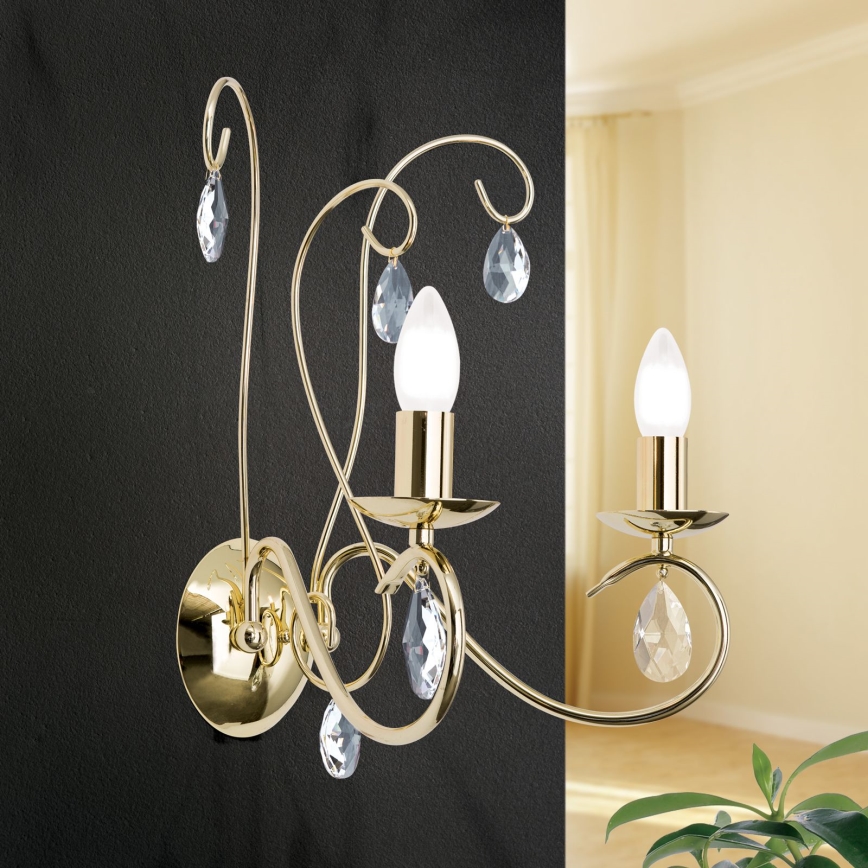 Iluminação de parede emcristal ALESSIA 2xE14/40W/230V dourado