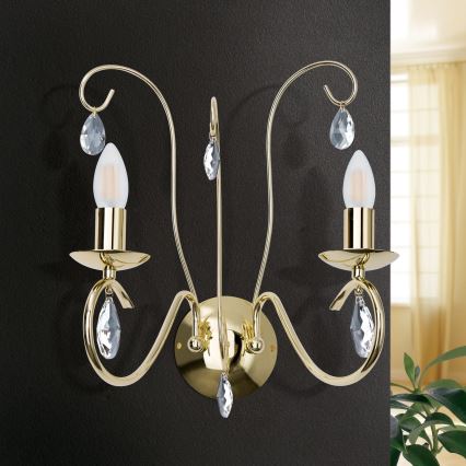 Iluminação de parede emcristal ALESSIA 2xE14/40W/230V dourado