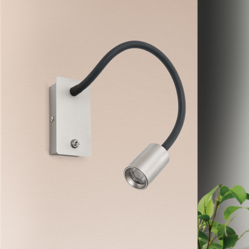 Candeeiro de parede LED pequeno e flexível  KURT LED/5W/230V prateado