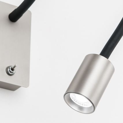 Candeeiro de parede LED pequeno e flexível  KURT LED/5W/230V prateado