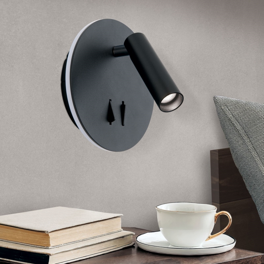 Foco de parede LED LENNY LED/6W/230V + LED/3W preto