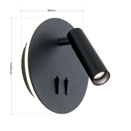 Foco de parede LED LENNY LED/6W/230V + LED/3W preto