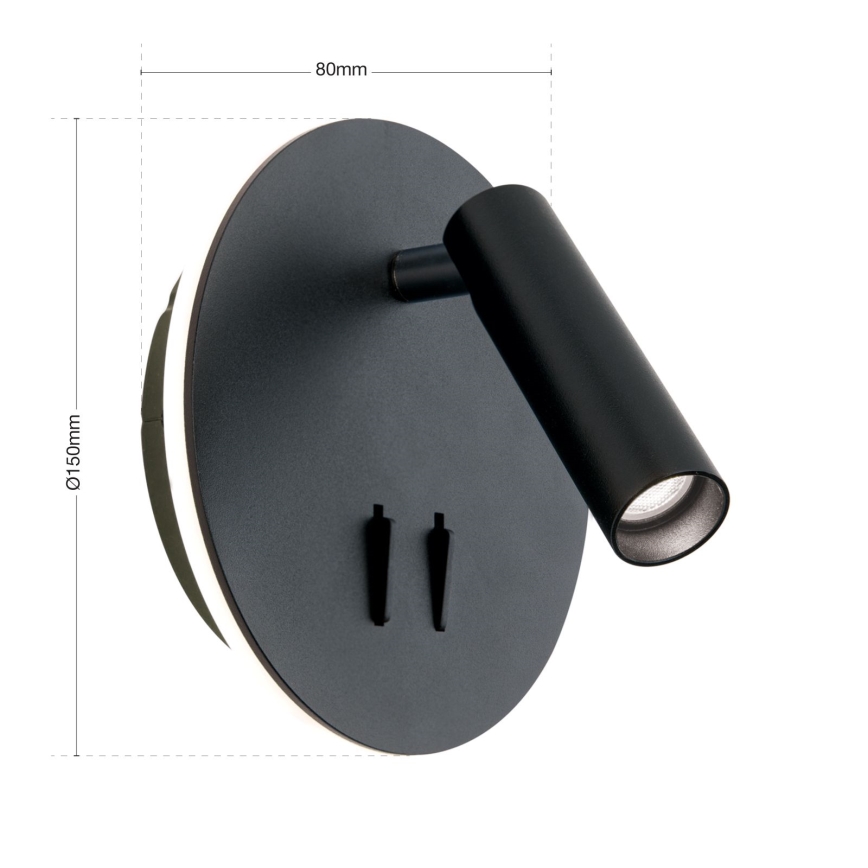 Foco de parede LED LENNY LED/6W/230V + LED/3W preto