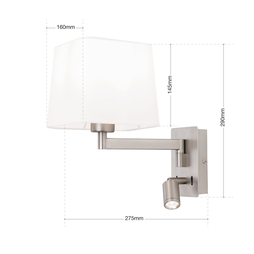 Candeeiro de parede LED CARLTON 1xE27/40W/230V + LED/3W branco/cromado mate