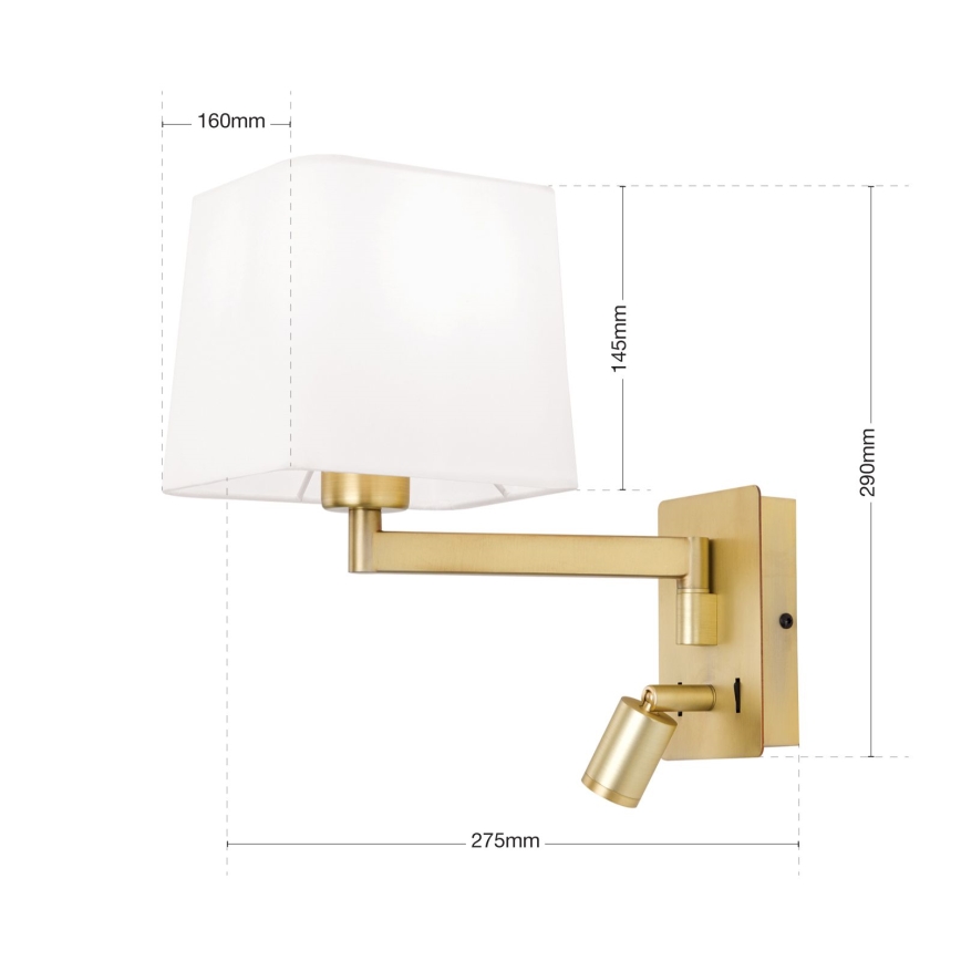 Candeeiro de parede LED CARLTON 1xE27/40W/230V + LED/3W branco/dourado