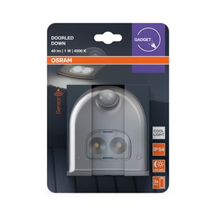 Osram - Candeeiro de parede LED para exterior com sensor DOORLED LED/0,5W/3xAA IP54 prateado