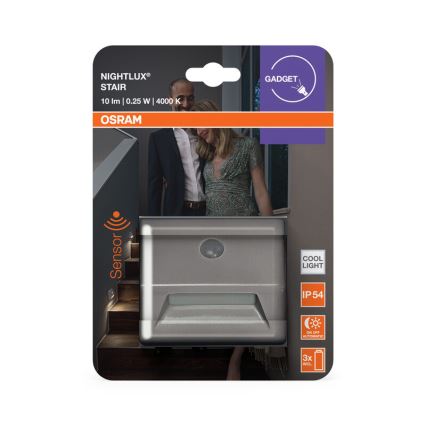 Osram - Luminária de escada LED com sensor NIGHTLUX LED/0,25W/3xAAA IP54 prateada