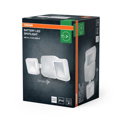 Osram - Refletor de parede LED para exterior com sensor BATTERY 2xLED/5W/4xD IP54