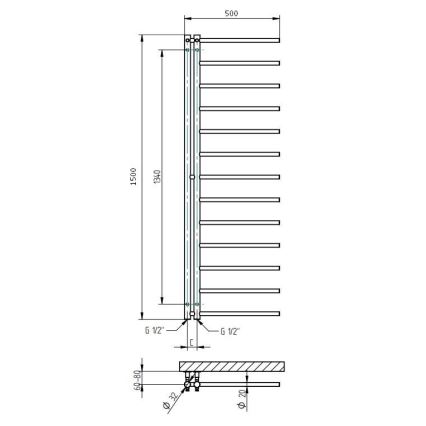 P.M.H. AP2C-L - Toalheiro aquecido para casa de banho APOLLO 219 W 150 cm, lado esquerdo/cromado brilhante