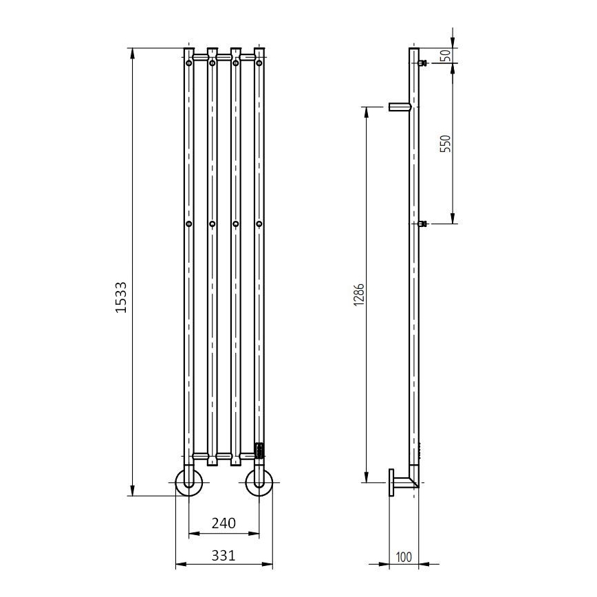 P.M.H. MO1SS-L - Toalheiro elétrico MONA 93W/230V 153,3 cm IP44 aço inoxidável polido
