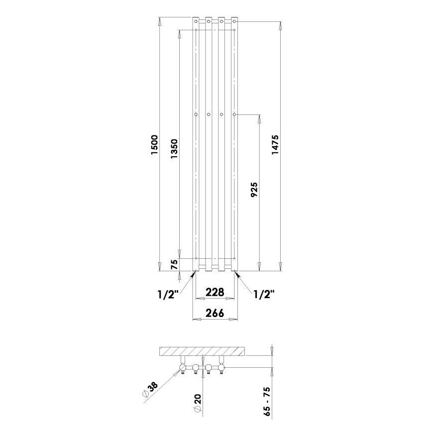 P.M.H. R2B - Radiador-toalheiro em escada para casa de banho ROSENDAL 350 W 150 cm preto