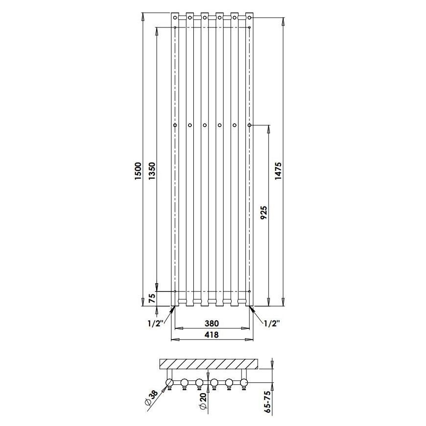 P.M.H. R2W/6 - Radiador toalheiro para casa de banho ROSENDAL, 525 W, 150 cm, branco