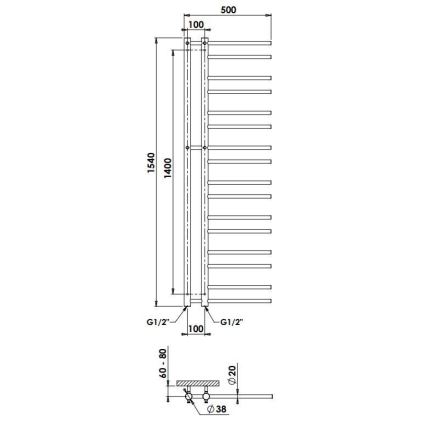P.M.H. T2B-L - Radiador-toalheiro para casa de banho THEIA 352W 154 cm esquerdo/preto