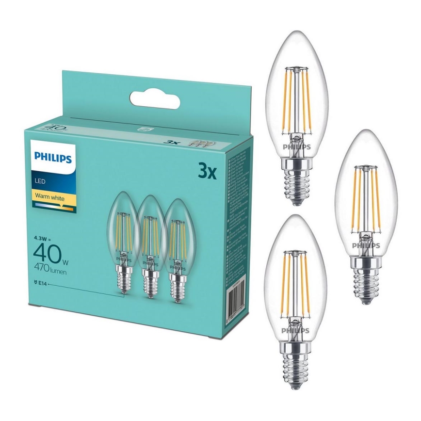 PACK 3x Lâmpadas LED Philips B35 E14/4.3W/230V 2,700K