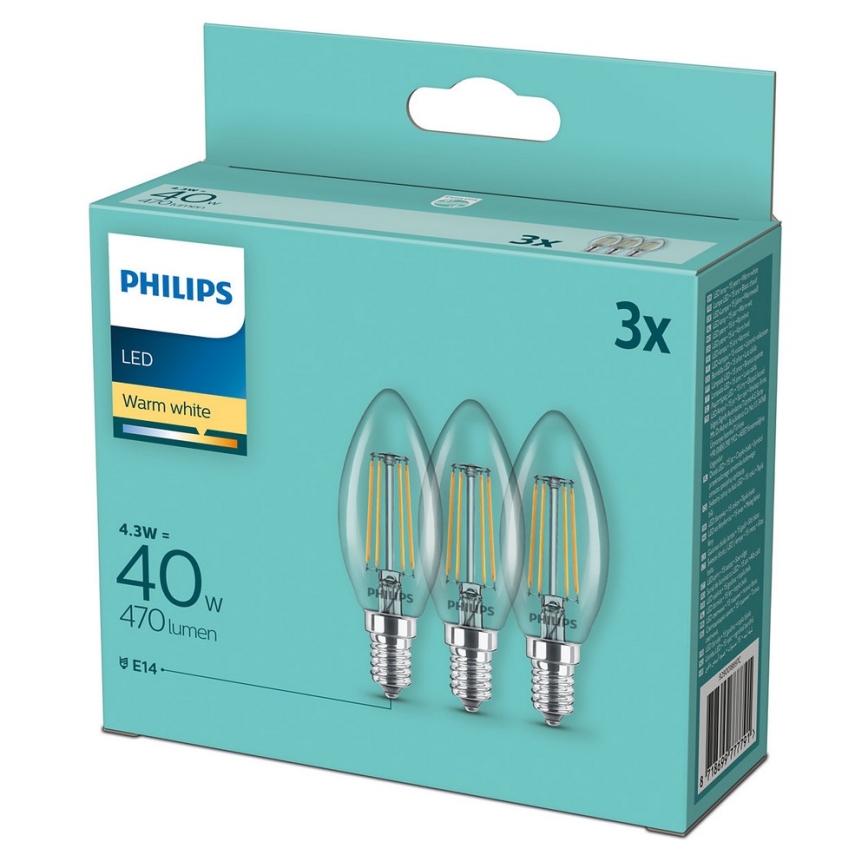 PACK 3x Lâmpadas LED Philips B35 E14/4.3W/230V 2,700K