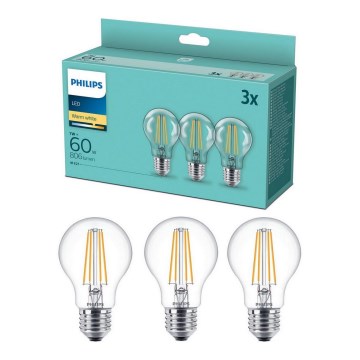 PACK 3x Lâmpadas LED VINTAGE Philips A60 E27/7W/230V 2,700K