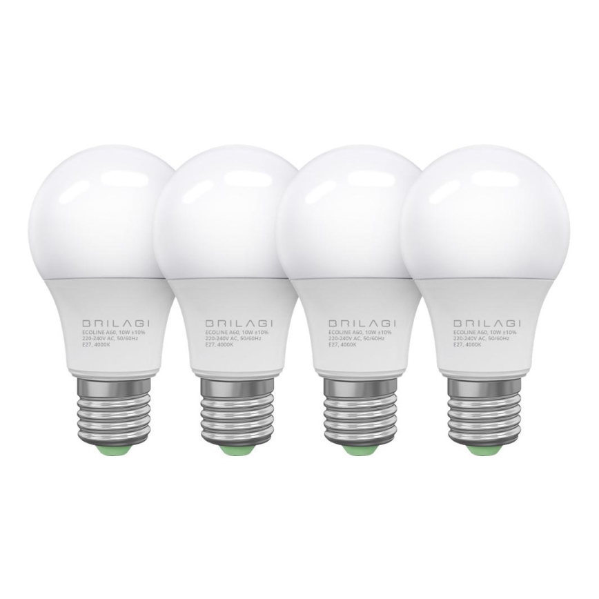 PACK 4x Lâmpadas LED ECOLINE A60 E27/10W/230V 4,000K - Brilagi