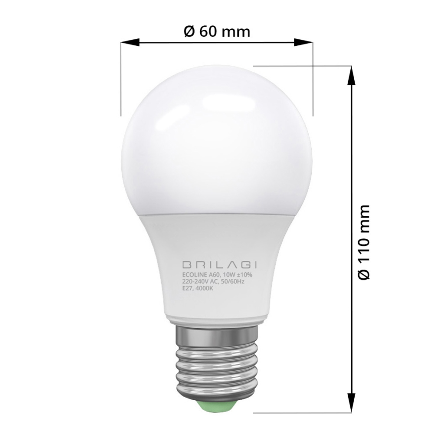 PACK 4x Lâmpadas LED ECOLINE A60 E27/10W/230V 4,000K - Brilagi