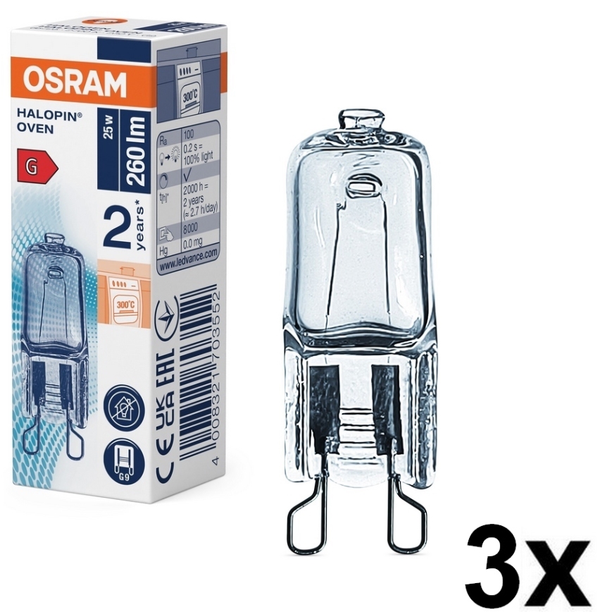 Pack de 3 lâmpadas para forno HALOPIN G9/25W/230V 2700K - Osram