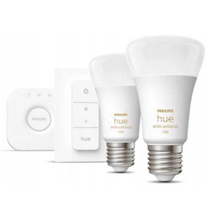 Pacote de iniciação Philips Hue WHITE AMBIANCE 2xE27/8W/230V + dispositivo de interligação
