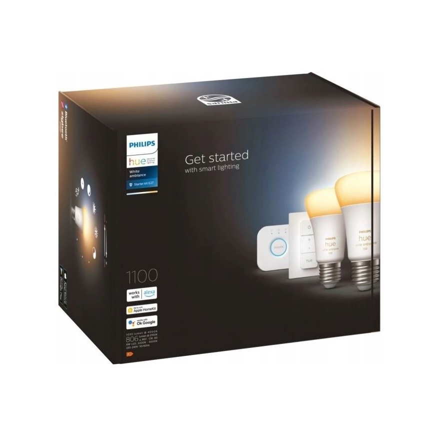 Pacote de iniciação Philips Hue WHITE AMBIANCE 2xE27/8W/230V + dispositivo de interligação