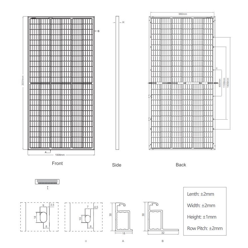 Painel solar fotovoltaico JINKO 405Wp IP67 bifacial