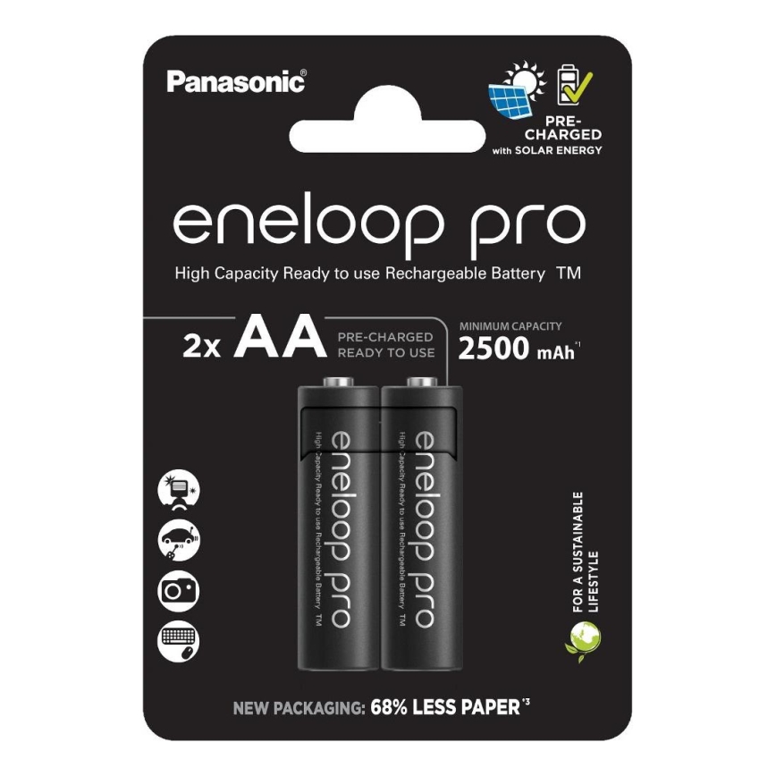 Panasonic - 2 unid. Pilha recarregável AA Eneloop Pro 2500 mAh