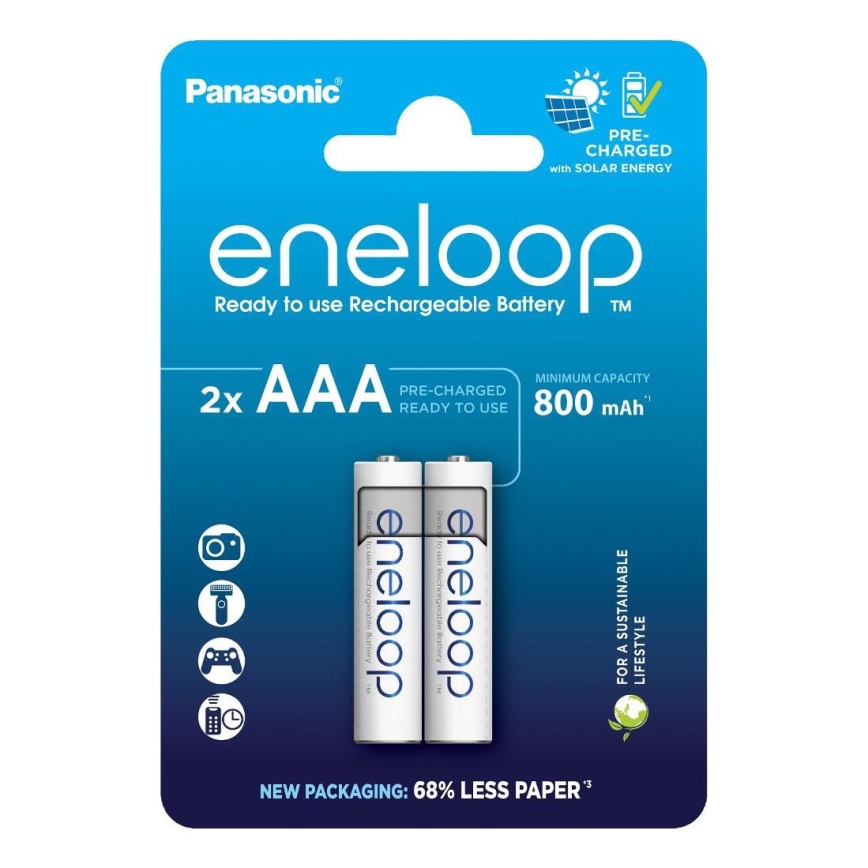 Panasonic - 2 unid. Pilha recarregável AAA Eneloop 800 mAh