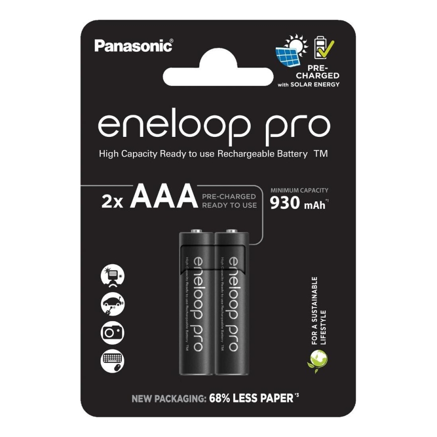 Panasonic - 2 unid. Pilha recarregável AAA Eneloop Pro 930 mAh