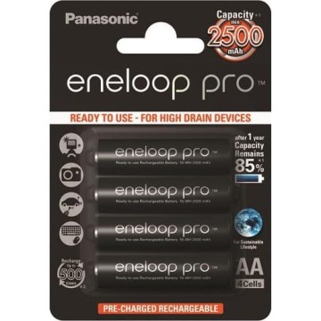 Panasonic - 4 Pilhas recarregáveis AA Eneloop Pro 2500 mAh